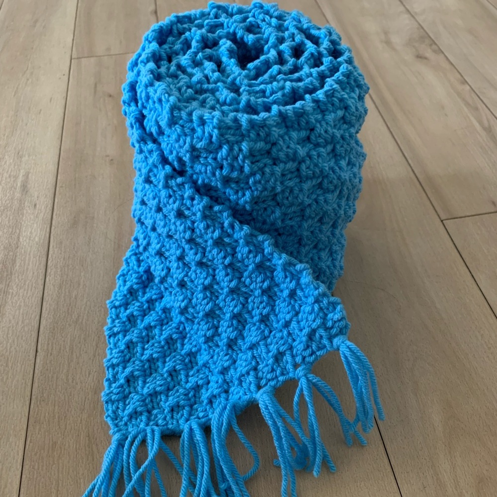 Handmade Bright Blue Knit Scarf